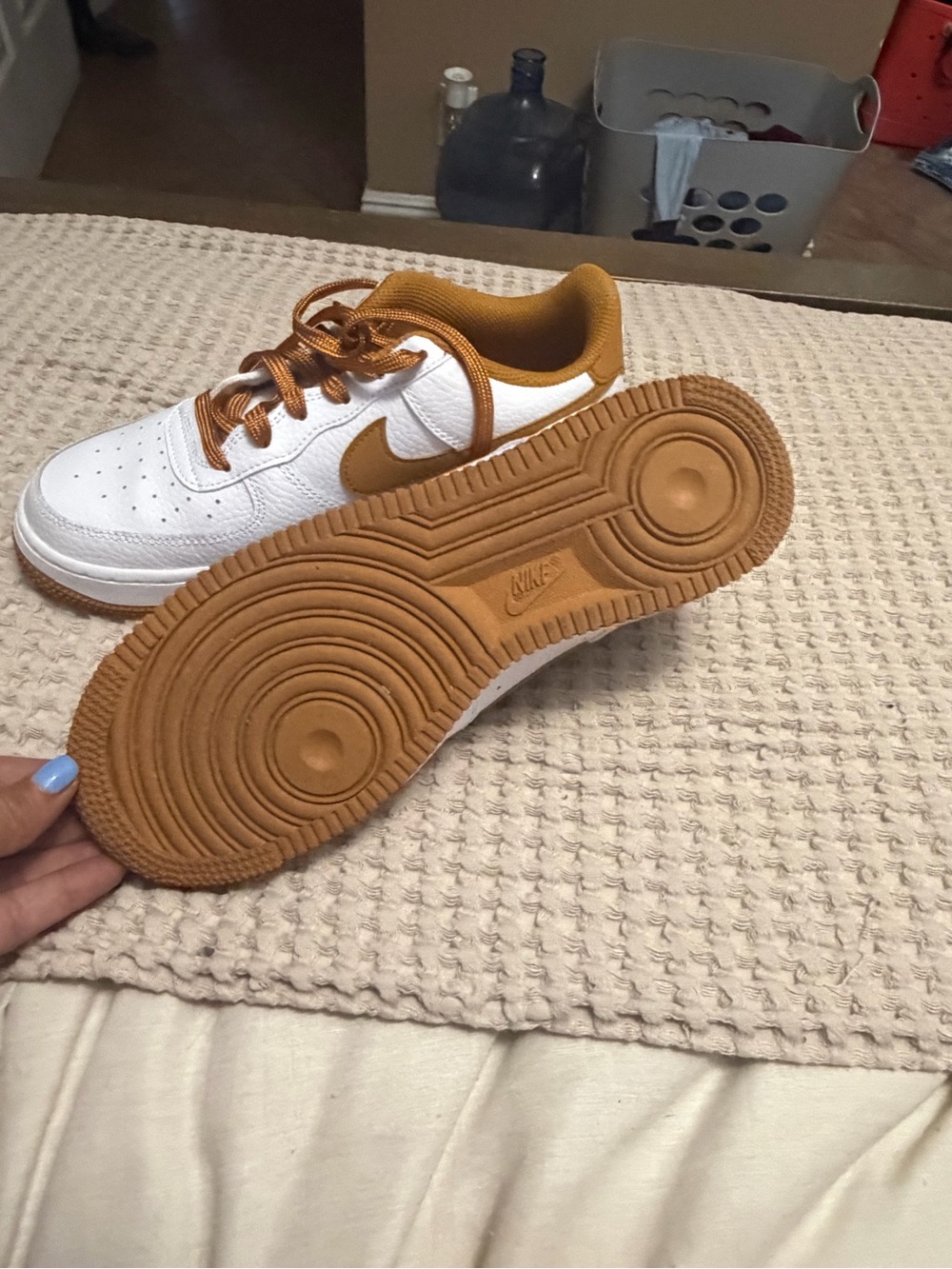 Nike Air Force 1 Low - White & Gum Brown 6.5 kids is 8 woman’s